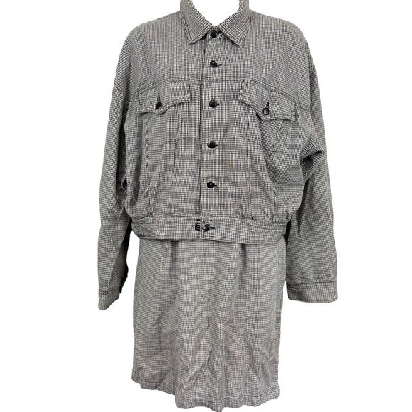 Esprit Sport Vintage Houndstooth 90s Pleated Skirt & Jacket Set 2 Piece sz 7 / M - Picture 1 of 16